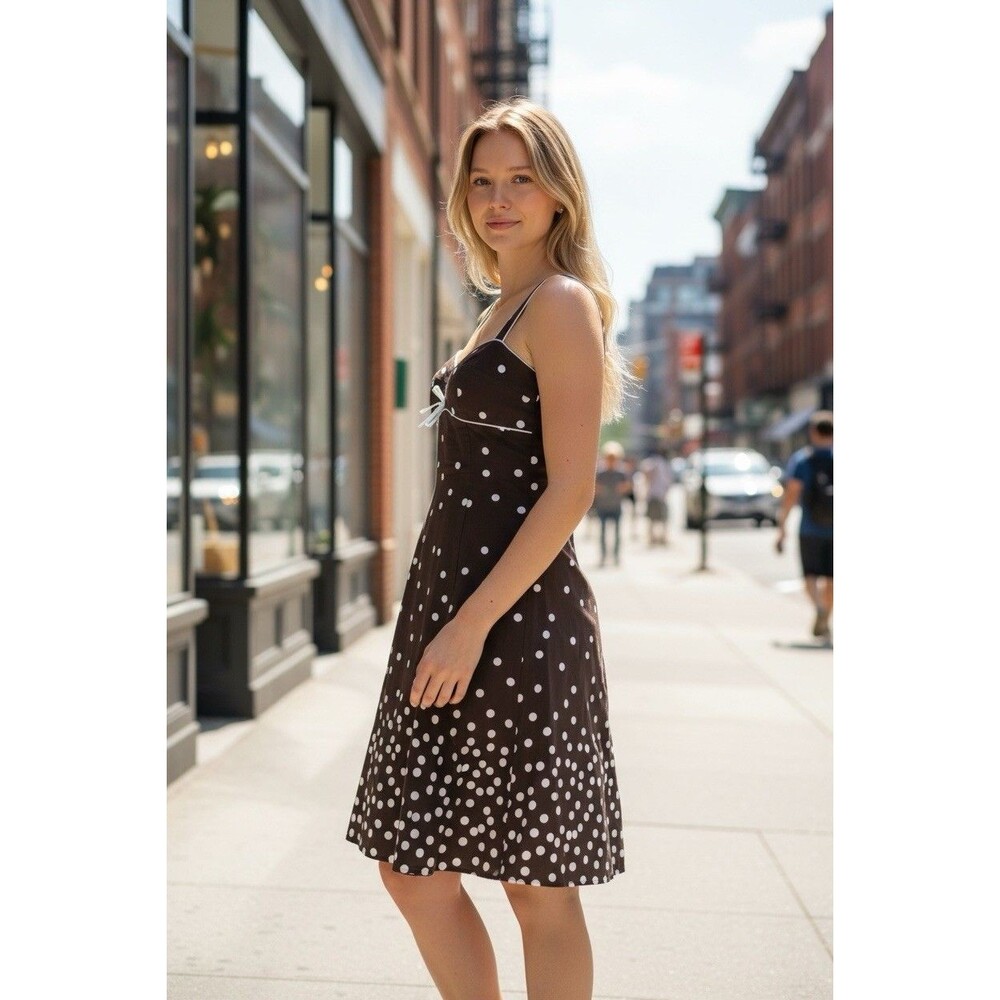 Vintage 90’s Brown Sundress White Polka Dot 8 R&K Originals
